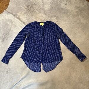 Anthropologie Maeve Shirt Womens Size‎ 0 Blue Clara Dove Bird Print Top Blouse